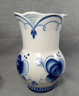Vintage Gzhel Hand Made Porcelain Blue And White Vase Signed