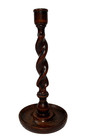 Vintage Antique English Oak Barley Twist 12  H Single Candlestick Candle Holder