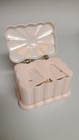 Vintage Menda Plastic Container - Pink Powder Puff Box With Lid - Vanity Decor