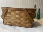Antique New England Large Oak Splint Woven Farmhouse Gathering Basket W Handles