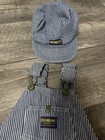 Vintage Osh Kosh B   gosh Hickory Stripe Train Conductor Hat Cap And Overalls Bib 