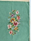 Vintage Floral Roses Green Needlepoint Completed Flowers Cottagecore Grannycore