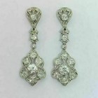Round Cut Simulated Diamond Art Deco Vintage Drop Earrings 14k White Gold Plated
