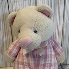 Vtg Russ Berrie Plush Baby Bear Cream   Pink Gingham Check Rattle Stuffed Toy