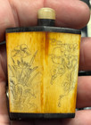 Antique Hand Carved Bovine Horn Asian Chinese Japanese 2  Snuff Jar Bottle Box