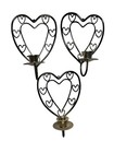 Vtg Set Of 3 Coquette Style Heart Wall Sconce Candle Holders Brass Pink Glass