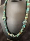 Men Chunky Spiderweb Turquoise Heishi Navajo Sterling Silver Necklace 21    124505
