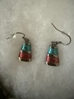 Modern Multi-color Enamel Bold Bib Necklace   Dangle Earrings Set Dark Silver