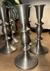 Five  5  Vintage Handmade Pewter Godinger Silver Art Candle Holders 7 25  Tall 
