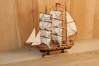 Vintage Wooden Sailing Ship   Mayflower Model   Hand Painted   Cloth Sails