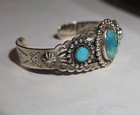 Vintage Bell Trading Sterling Silver Turquoise Cuff Harvey Era Bracelet 6 5 