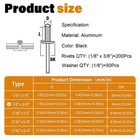 Jtarea 250pcs 1 8  X 3 8  Black Aluminum Pop Rivets With Stainless Steel Wash   
