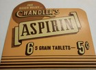 Vintage Chandler 5 Cent Aspirin Drugstore Counter Adv Sign St Louis Mo Nos