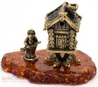 Brass Amber Figurine Magic Hut On Fowl s Legs Baba Yaga House Ironwork