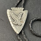 Vtg Arrowhead Usa Silver Tone Cut Pewter Eagle In Flight Western Bolo Tie Usa