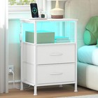 Nightstand End Side Table With Charging Station   2 Drawers For Bedroom White