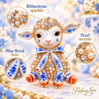 Blue Floral Lamb Brooch Pin Rhinestone Pearl Sheep Animal Jewelry Gift For Women
