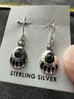 Sterling Silver Bear Claw Dangle Earrings Malachite Inlay Native American