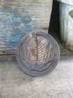 Early Antique Wood Butter Stamp Leaf Design Blue Milk Paint