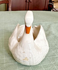 Vintage 1981 Ceramic White Swan Planter Figurine  4  Mold Mark 4  Long