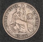 Derteano Un Sol - Peru 1864 54 Y b - Extremely Rare