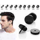 Black Stud Earrings Men Women Faux Gauges Ear Tunnel Stainless Steel Earrings