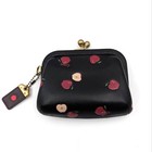 Coach 76608 Kisslock Coin Case Scattered Apple Leather Frame Wallet Black