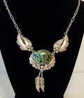 Navajo Sterling Silver Turquoise Carico Lake Necklace Signed 