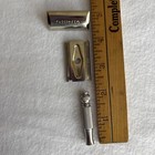 Vintage Gillette Mini Safety Razor Travel Kit Snap Gold Case With 4 Blades