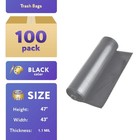 100 Ct 56 Gallon Clear Kitchen Bathroom Trash Bag Garbage Can Liners Bags 43x47