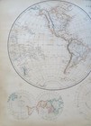 World Map In Double Hemispheres Polar Insets 1860 Weller Large Hand Color Map