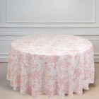 120 Inch White With Pink French Toile Polyester Round Tablecloth Wedding Party