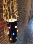 Vtg  Mcm Cylindrical Metal Pendant Swag Lights W plastic Colored Balls  3 Set 