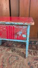 Antique Early Primitive Wood Stool Bench W  Drawer Old Blue Paint 13 