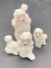 Vintage Set Of 3 White Bone China Poodles With Pink Face And Blue Nose Japan