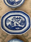 Set Of Five 19th Century Chinese Export Blue And White Canton Platter Plates