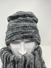 Victorias Secret Pink Slouchy Heather Gray Black Knit Winter Beanie scarf Set