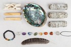 White Sage Smudge Kit With Shell  Palo Santo  Stones  Bracelet  Feather   More