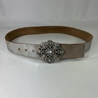 Wide Silver Genuine Leather Belt - Women s Size 36