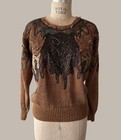 Vintage 80s Christine Sweater With Leather  Beads  Rhinestones And Stones Small