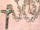 Vtg 22  Rosary Sterling Silver Filigree Crucifix Center Ihm Clear Glass Beads