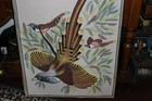 Asian Gouache Painting Japanese Chinese Whooping Crane Bird Very Large On Fabric