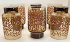 Vtg Retro 8oz Juice Glasses Smoky Amber Set 6 Raise Swirl Stackable