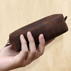 Handmade Cowhide Leather Pen Pouch Zipper Pencil Case Stationery Storage Pen Bag