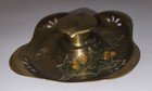 Vintage Art Nouveau Brass Inkwell W cutout Design   Painted Holly   Ivy-germany