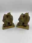 Vintage Heavy Brass Owls On Branch Bookends Loving Pair 