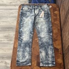 Rock Revival Men s Straight Jeans Medium Wash Distressed Embroidered Denim