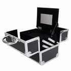 Lockable Makeup Train Case Aluminum Cosmetic Jewelry Organizer Mirror Key Black
