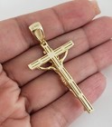 Men Solid 925 Sterling Silver 14k Gold Plated Jesus Christ Crucifix Pendant