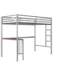 Modern Twin Size Metal Bunk Bed Frame Loft Bed With Desk  Ladder Bedroom Silver